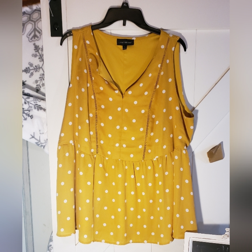 Lane Bryant Yellow Plus Size 16, Polkadot,peplum,summer Top